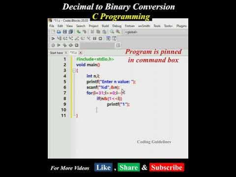 Decimal to Binary Conversion #short | Using Bitwise Operator | C ...