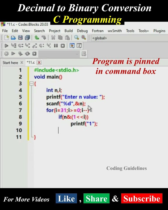 Decimal to Binary Conversion #short | Using Bitwise Operator | C ...