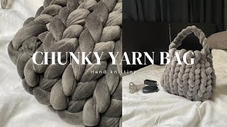 Make a CHUNKY YARN BAG with me as a beginner| Hand knitting#crochet