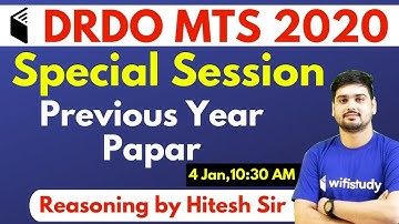 DRDO MTS 2020 Special | Reasoning by Hitesh Sir | DRDO MTS Previous Year Paper