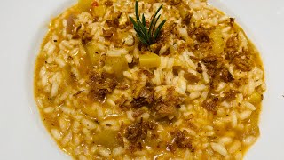 Risotto con le patate.ricetta gustosissima economica e piacerà a tutti