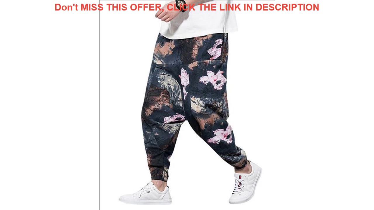 Review Allthemen Print  Men Pants Jogger Baggy Cotton Linen Harem Pant Elastic Waist Mens Casual Hi