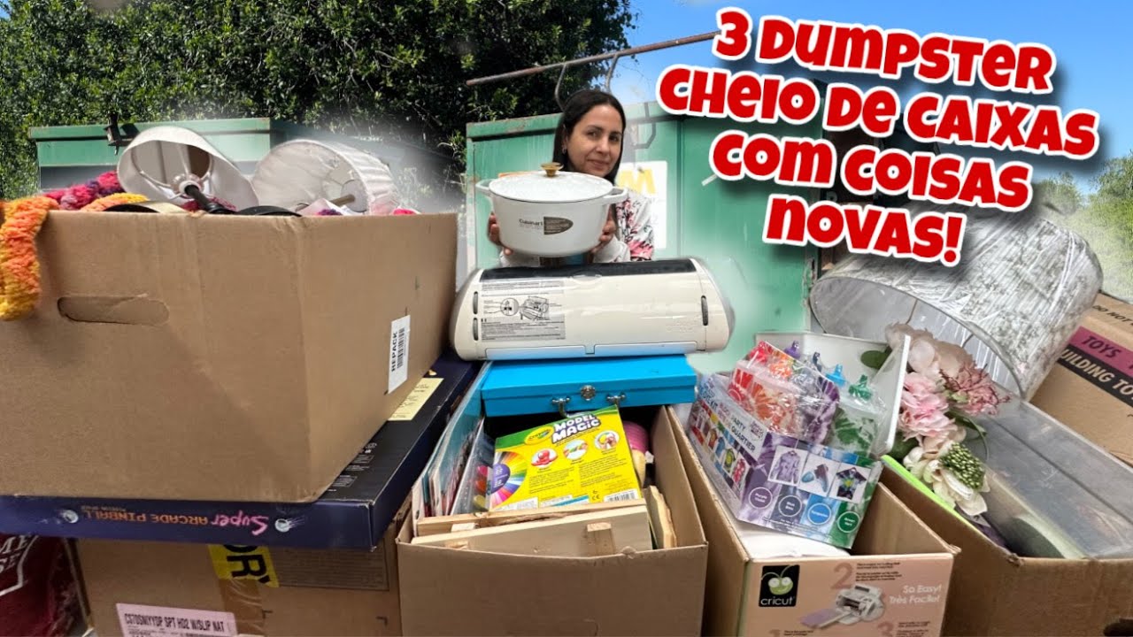 3 dumpsters cheio de caixas com coisas novas nos Estados Unidos!🇺🇸