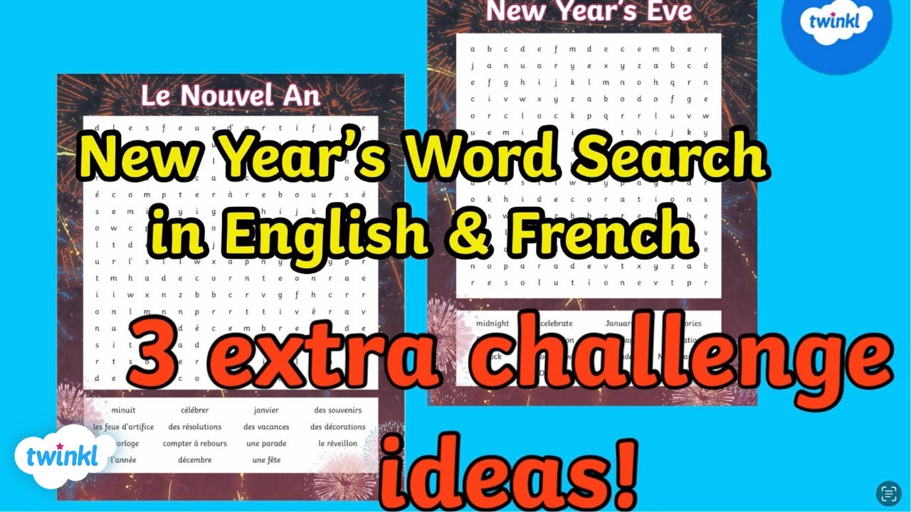 New Year's Word Search in English and French - YouTube