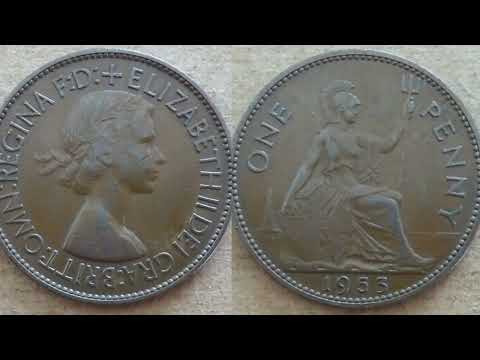 UK 1953 ONE PENNY Coin VALUE + REVIEW Queen Elizabeth II
