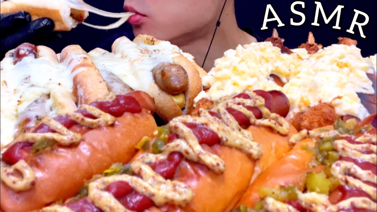 【咀嚼音】チーズホットドッグ！海老フライドッグ！hot dog！ /ASMR/EatingSounds/Mukbang/먹방