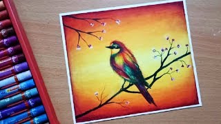 images Sunset Oil Pastel Drawing Birds easy bird scenery drawing with oil pastel for beginners step by step