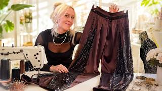 ✨ No-Talking Sewing Vlog: Chocolate Silk & Sequin Pants