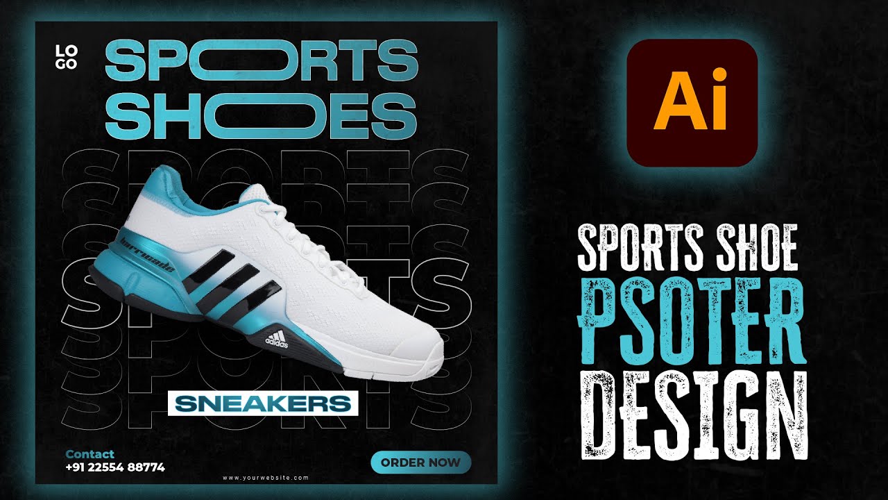 Illustrator CC Tutorial | Graphic Design | Sports Shoe Poster Design ...