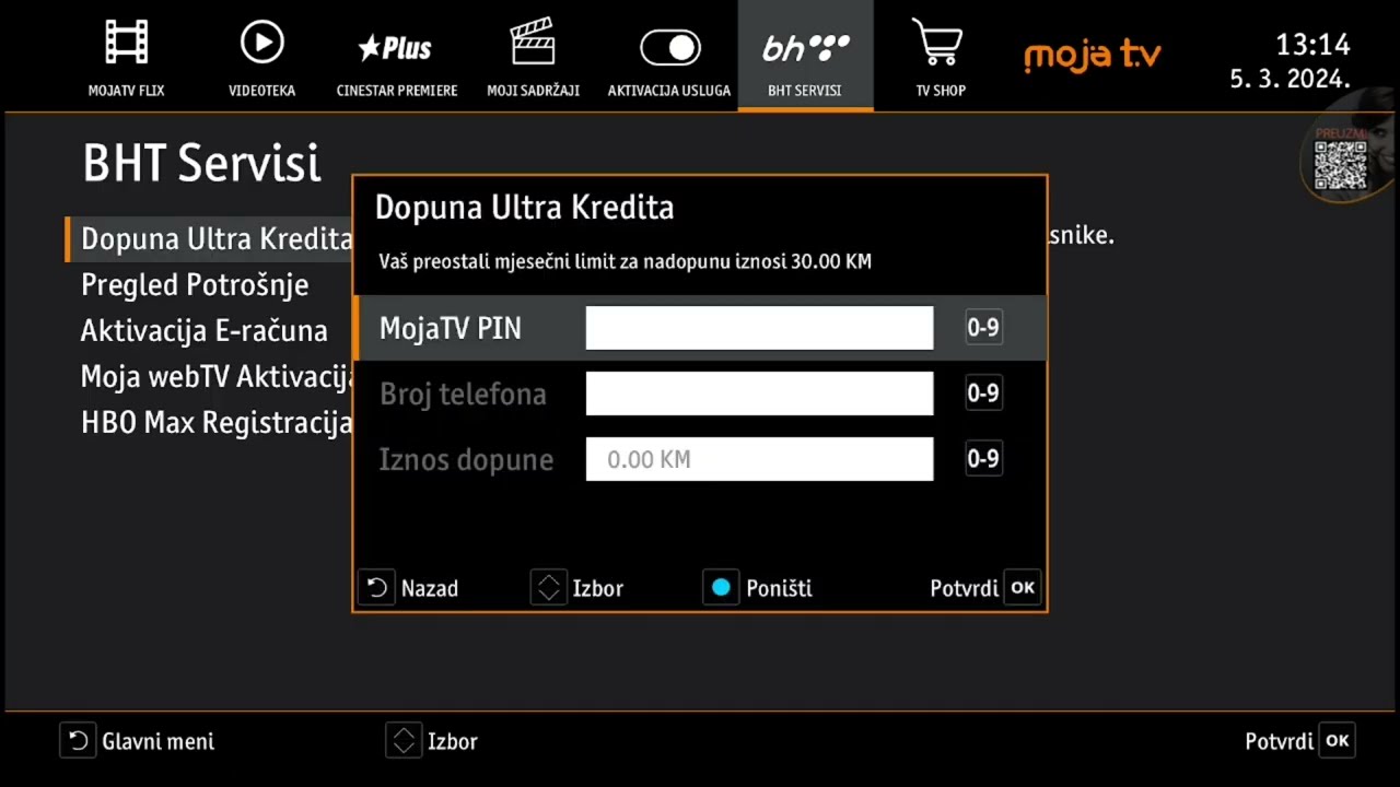 Dopuna kredita preko Moja TV usluge