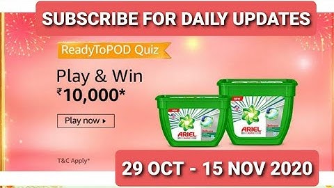 AMAZON READYTOPOD QUIZ ANSWERS | 29 OCTOBER- 15 OCTOBER 2020