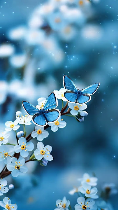 Blue Butterflies And Flowers