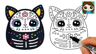 How to Draw Day of the Dead Cat | Squishmallows