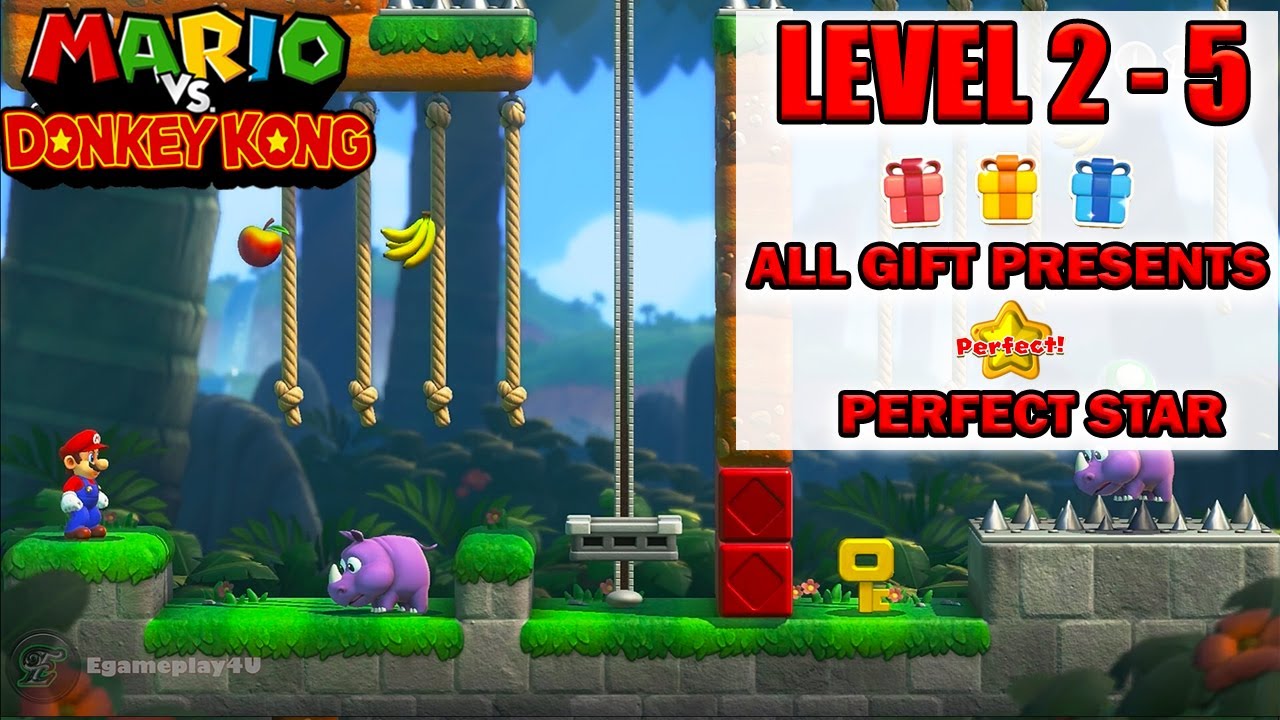 Mario vs Donkey Kong Level 2-5 Gameplay Walkthrough All Gift Presents Perfect Star