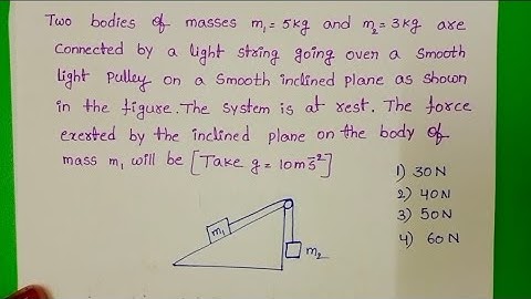 Two bodies of masses m1=5kg and m2=3kg are connected by a light string going over a smooth light