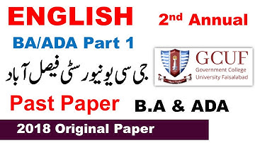 Ba Ada Part 1 English 2nd Annual 2018 Original Paper GCUF - Ba english Paper Gcuf Supply Paper 2018