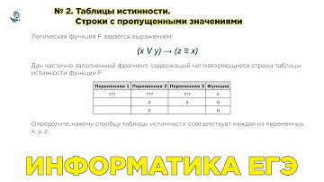 [МИФ] Информатика ЕГЭ. №2.3.1. Таблицы истинности. Строки с пропущенными значениями