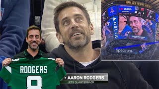 Madison Square Garden ERUPTS with cheers when Jets QB Aaron Rodgers appears at Rangers NHL game!