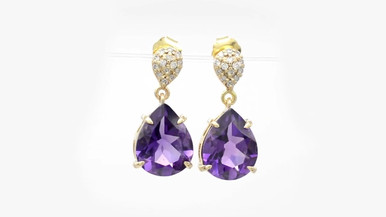 Natural Amethyst Drop or Dangle Gold Earrings