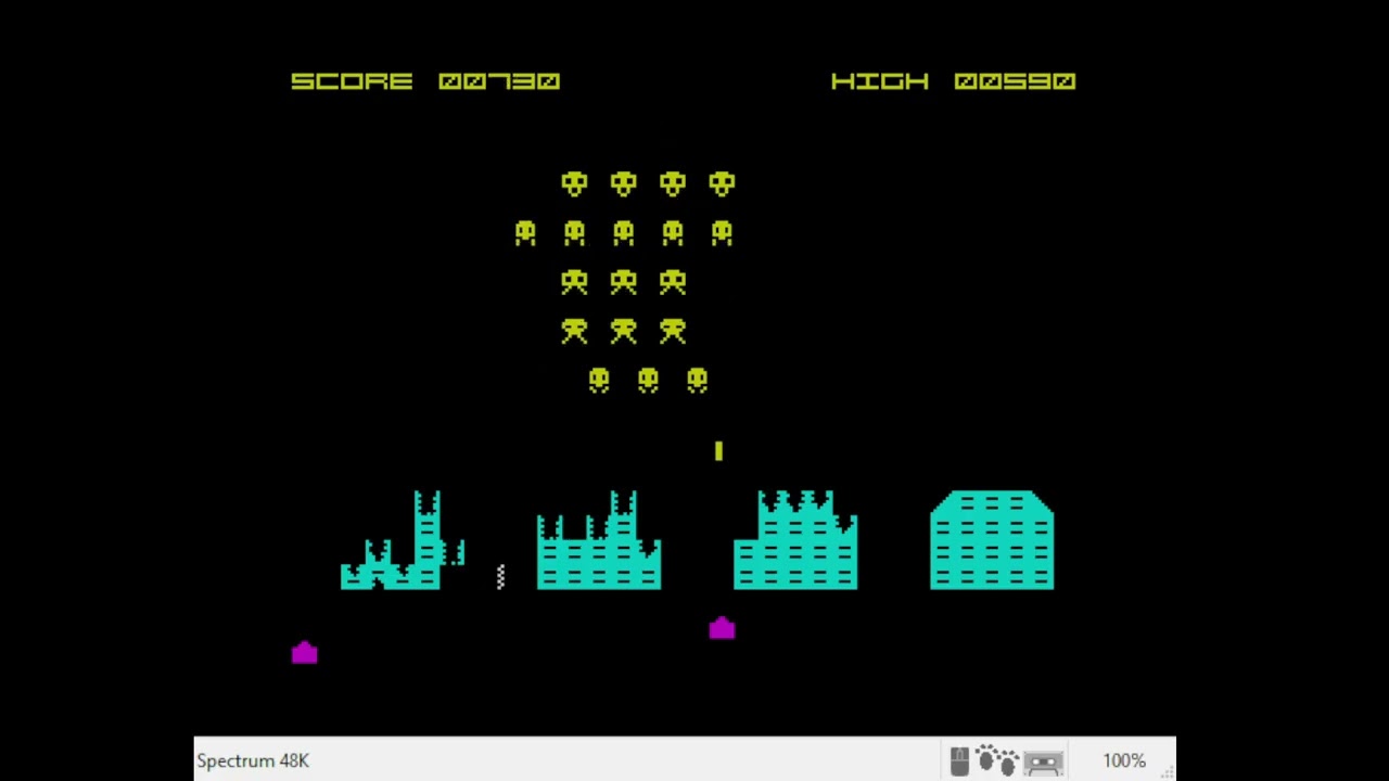 ZX Spectrum, Emulated, Invaders, DK'Tronics, 3320 points - YouTube