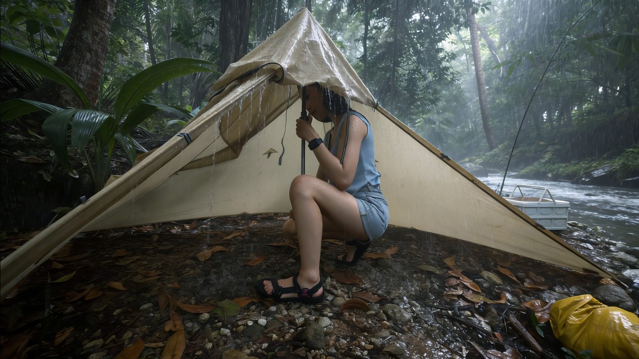 SOLO OVERNIGHT CAMPING IN THE RAIN ☔️ RELAXING IN THE TENT and COOKING ...