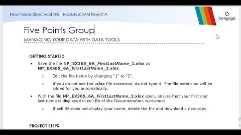 New Perspective Excel 365 | Module 6: SAM Project A | Five Points Group | Cengage
