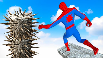 Spider-Man Ragdoll Fails! Physics Test Into Deadly Spike Traps