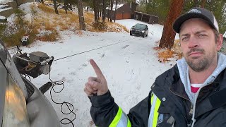 Steep driveways vs little cars!   Snow storm causes multiple recoveries