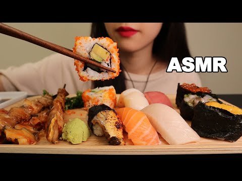 ASMR SUSHI + CHICKEN SKEWERS MUKBANG (EATING SOUNDS) | SIK ASMR