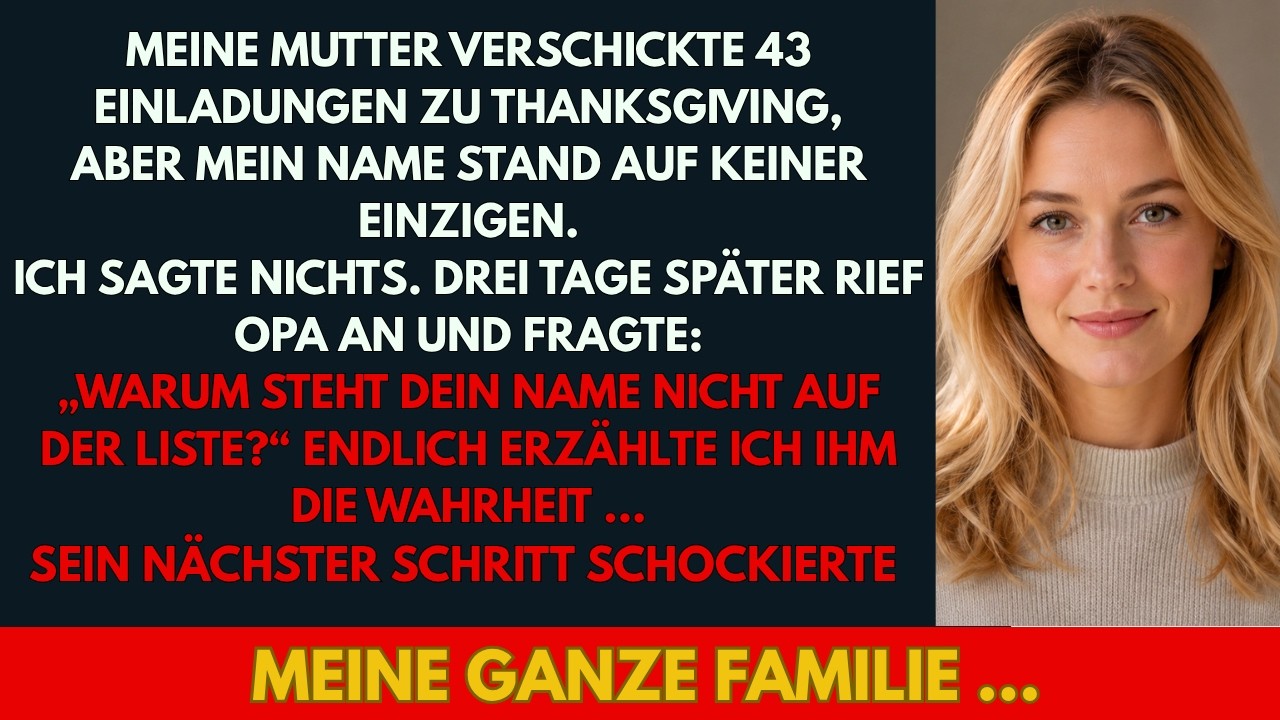„Hallo, Opa.“ – In dem Moment, als ich seine Stimme hörte, wusste ich, dass ich nicht hätte abnehmen sollen. Es war Thanksgiving, fast dreihundert Kilometer entfernt saß ich allein in meiner...