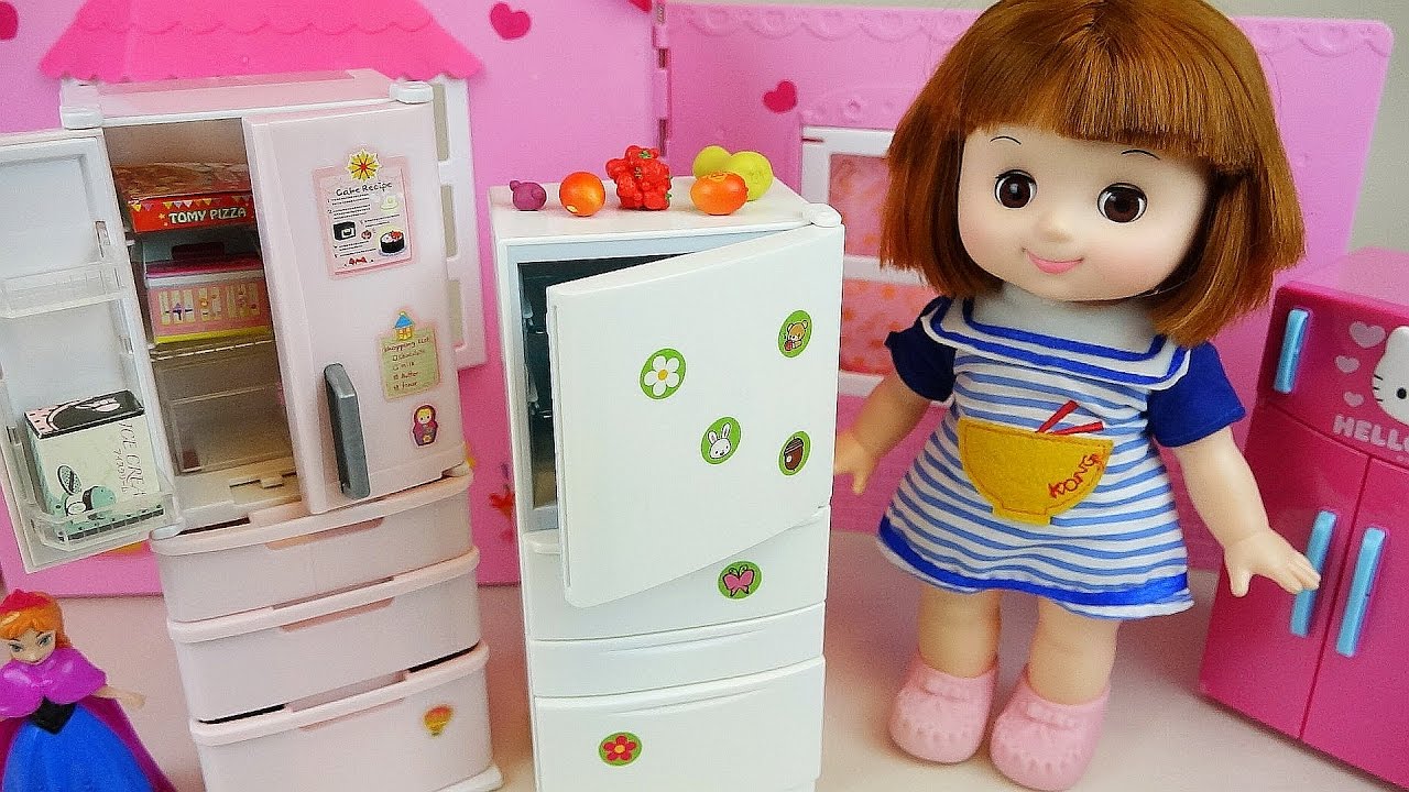 Refrigerator and Baby Doll mini food toys YouTube