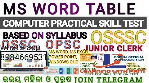 MS WORD FORM TABLE IMPORTANT OSSSC COMPUTER PRACTICAL SKILL TEST BASED ON SYLLABUS#PRITI MAM