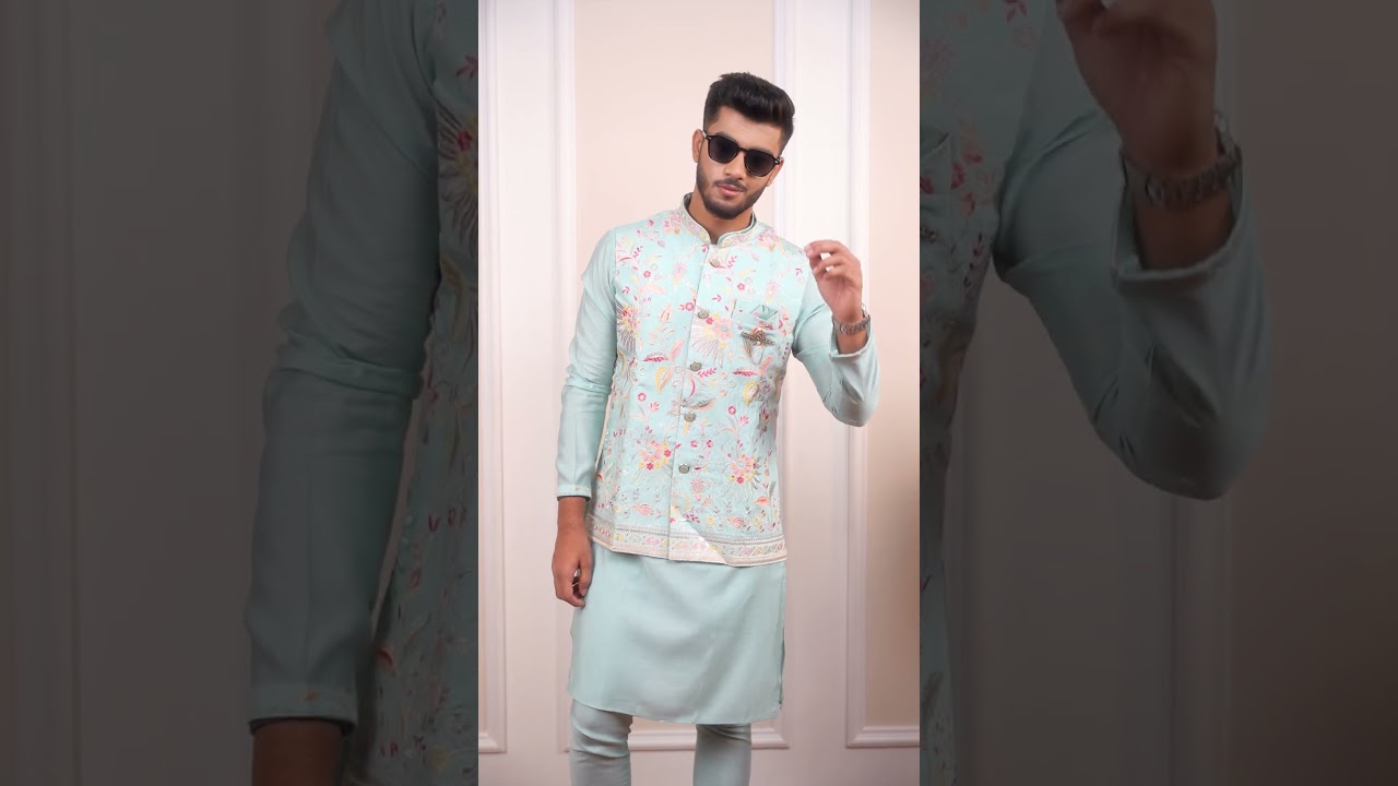 The Power of Monochrome: Light Blue Floral Jacket Set Showcase 💎