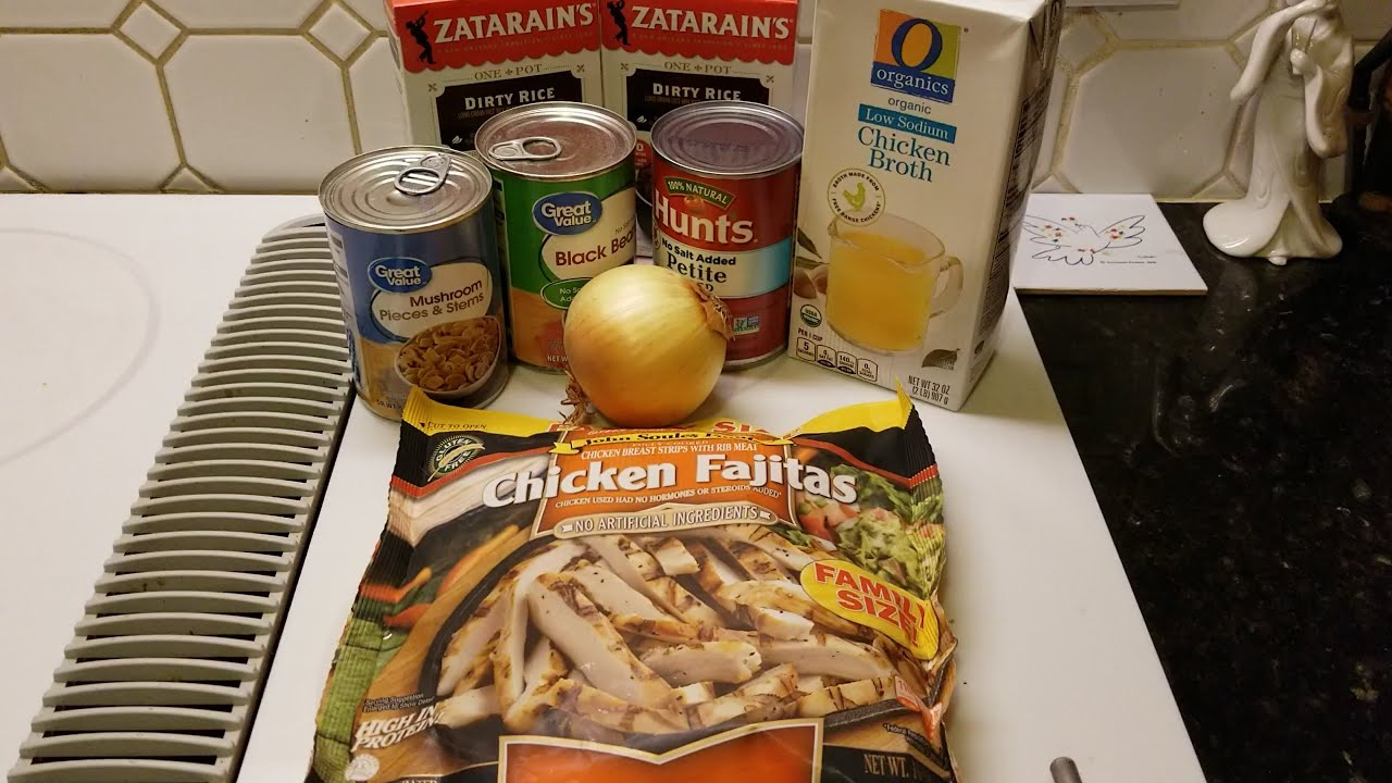Making Zatarain's Dirty Rice with frozen grilled chicken, spinach