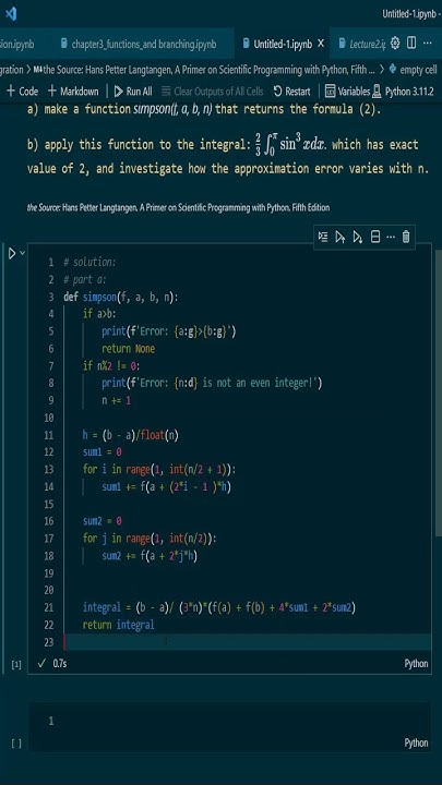 Numerical Integration with python, Simpson's Rule #shorts - YouTube