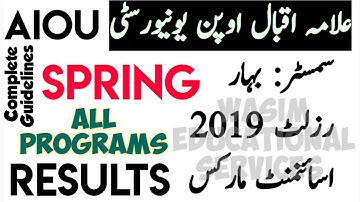 Aiou Results Spring 2019 || aiou spring results 2019 all Programs