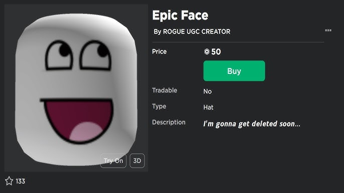 Roblox UGC Epic Face Copy *200 Robux* 
