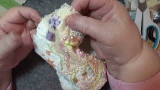Working on UFO #Lace# Crazy# Patchwork# Slow stitch! p 4 of 4 now