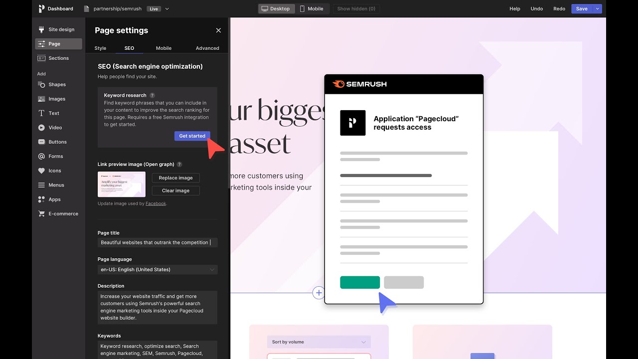 Keyword research in Pagecloud