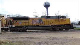 Rough Clip UP engine 8834 a DPU on a autorack train in Dixon IL