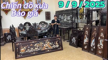 9/8/2025 bàn ghế ăn cẩn ốc, tranh gỗ trắc, tranh đồng quê, đĩa gỗ khảm ốc, đồ xưa mêkong