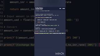 Dollar to Indian Rupees (INR) in Python programming language. #python #programming #coding #java