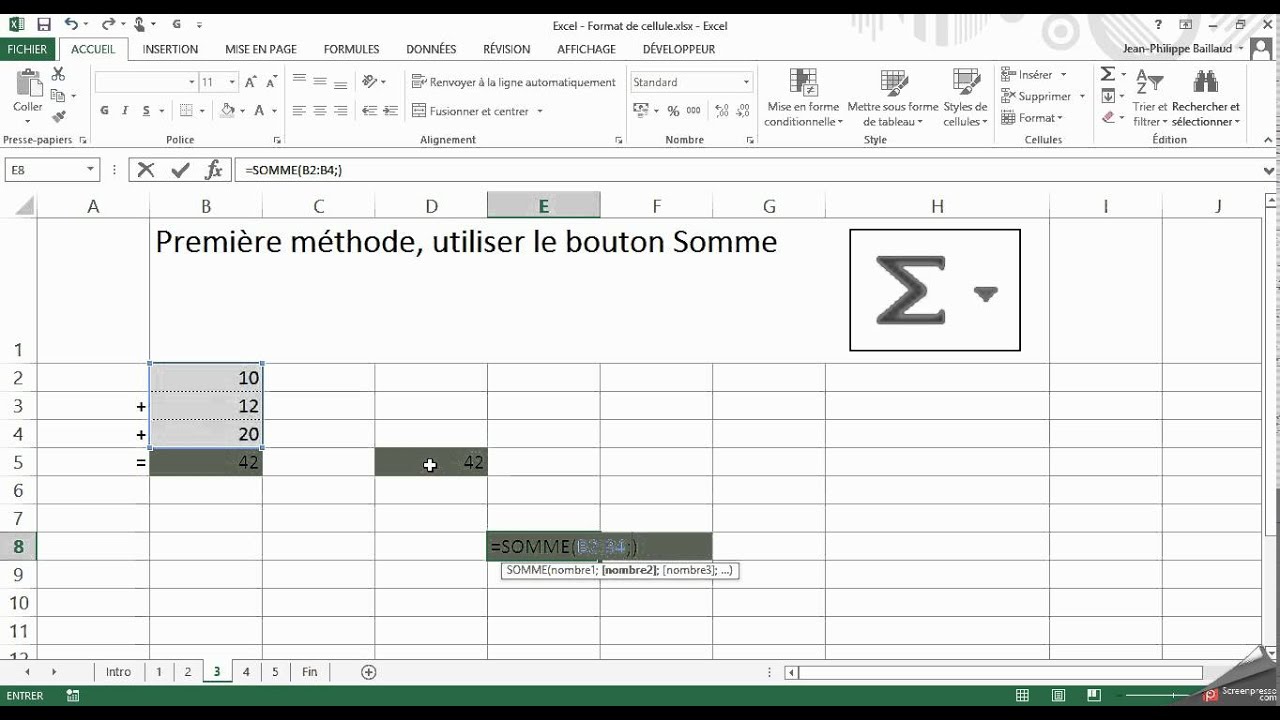 Excel fonction somme youtube