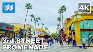 [4K] Walking around 3rd Street Promenade in Downtown Santa Monica, Los Angeles, California