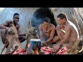 Hadza hunt baboon and cooking