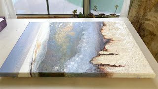 Textured Acrylic Painting with Cloud Pearl Pour Techniques, Abstract Art with modeling paste, ASMR