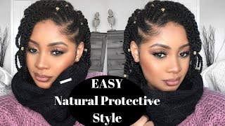 EASY Natural Hair Protective Style | Side Flat Twist | Two Strand Twist Tutorial