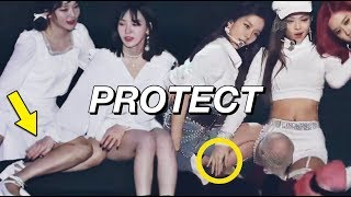 Kpop female idols protecting others from wardrobe accidents
