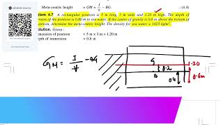 Fluid Mechanics Example [4.7] | Chapter 4 – Buoyancy & Flotation | Full Solution Explained