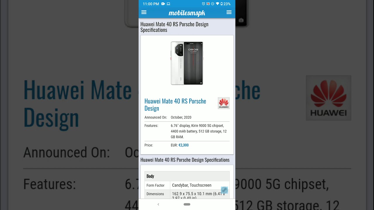 Huawei Mate 40 RS Porsche Design Specs